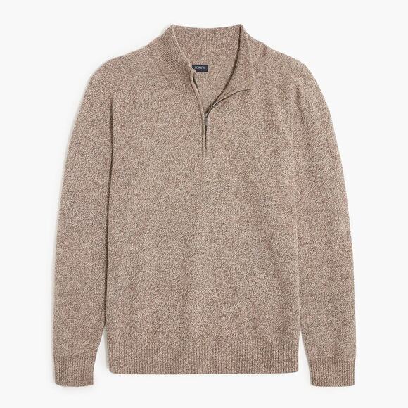 J. Crew Marled Sweater Half Zip Supersoft Lambswool Blend Mole Brown NWT Medium - Picture 1 of 8